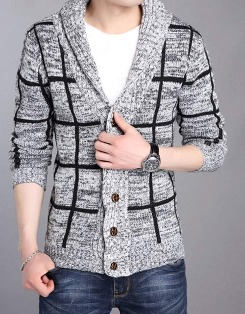 Load image into Gallery viewer, Mens Shawl Collar Gray Cardigan