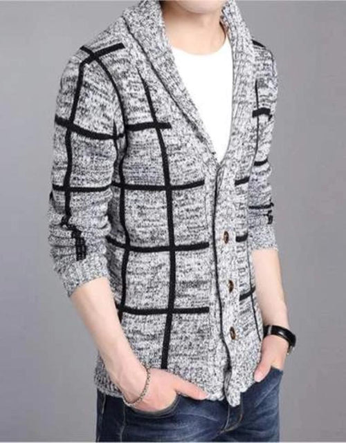 Load image into Gallery viewer, Mens Shawl Collar Gray Cardigan